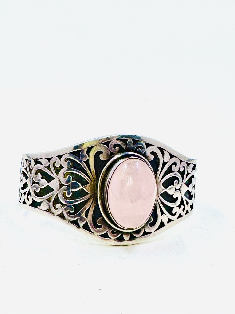 90 Gram Sterling Silver Cuff Bracelet W/Rose Quartz Cabochon NEPAL PTI 925